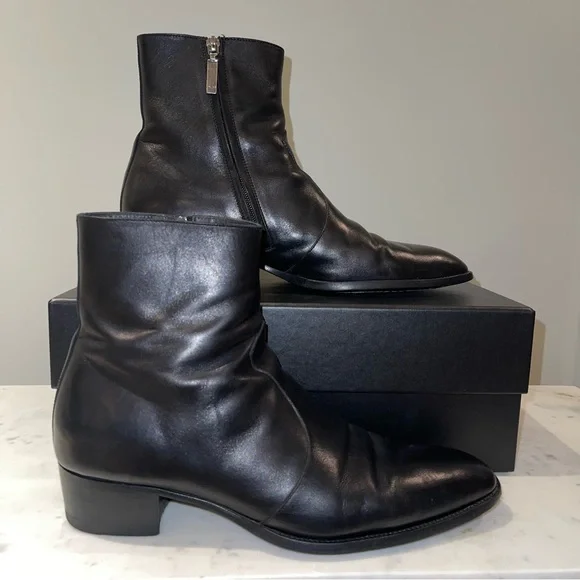 Saint Laurent Men’s Black Wyatt 40 Zip Boots 43 - Picture 1 of 5